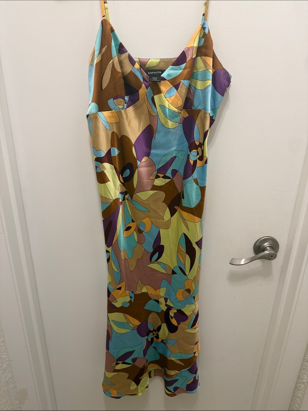 Vintage Y2K Express 100% Silk Abstract Floral Midi Dress